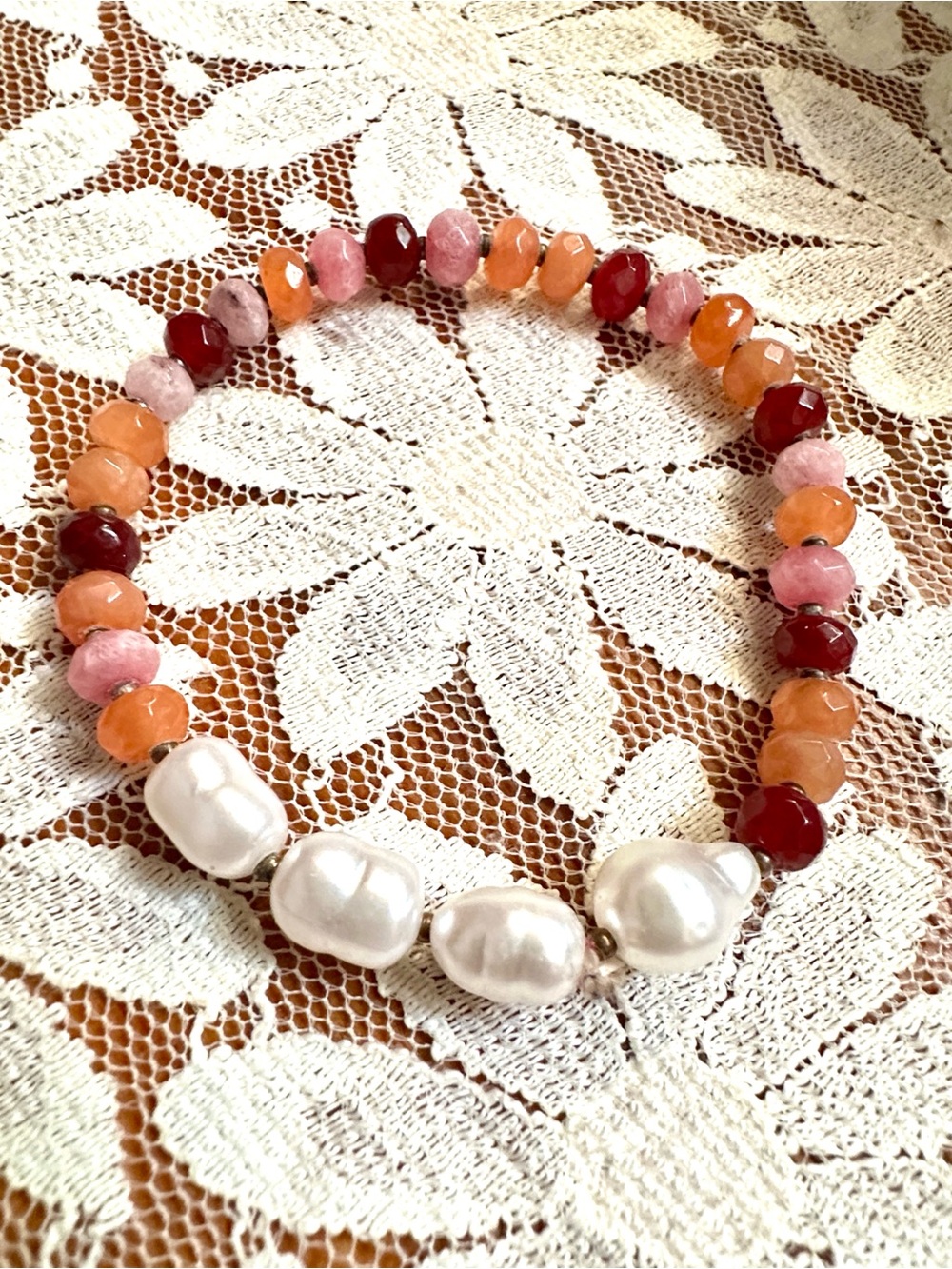 Freshwater Pearl & Multicolor Gemstone Bead Bracelet